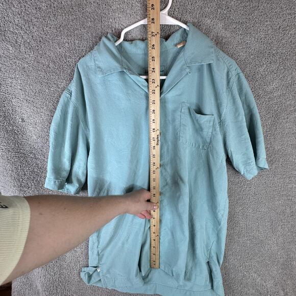Tommy Bahama Shirt Mens Medium Seafoam Green Silk Jacquard Camp Button Front - Picture 12 of 14
